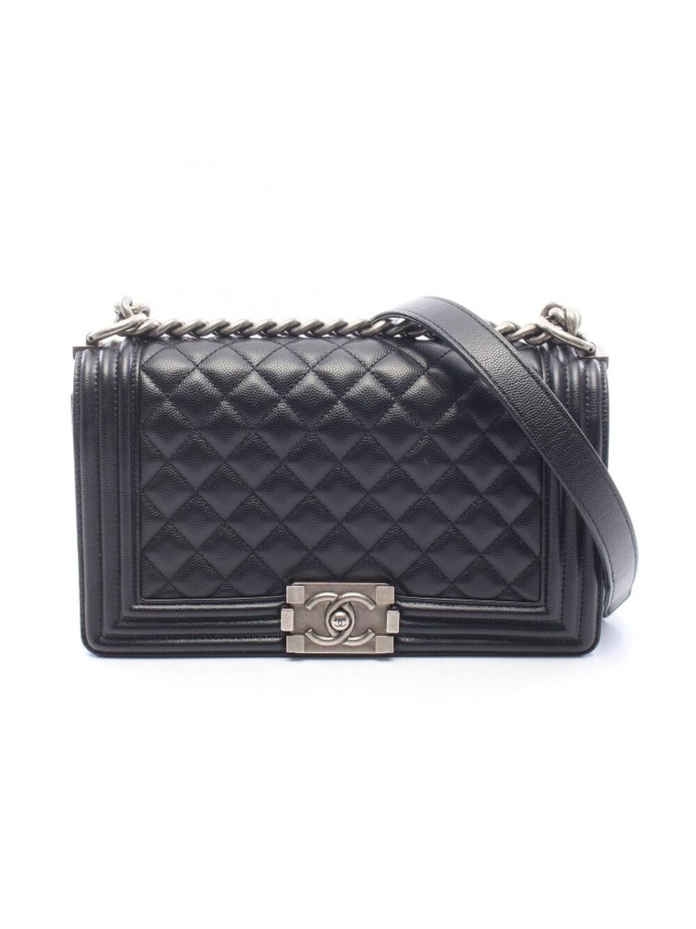 Chanel Shoulder Bag Boy Black Caviar Leather Boy Chain